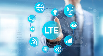 LTE band, mobile internet and telecommunication technology concept on virtual screen.