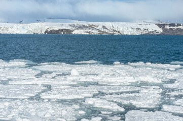 Hockstetter Glacier and pack ice, Bjornsundet, Spitsbergen Island, Svalbard archipelago, Norway