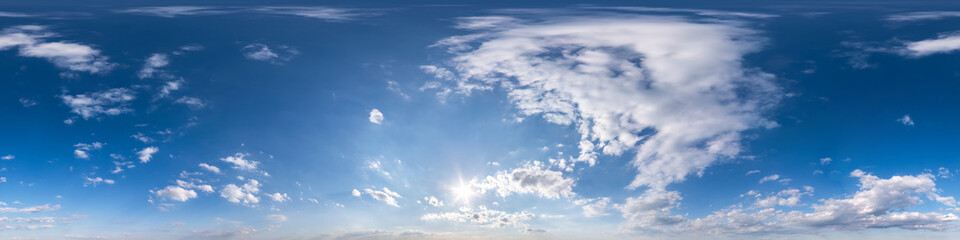 blue sky with beautiful fluffy cumulus clouds. Seamless hdri panorama 360 degrees angle view...