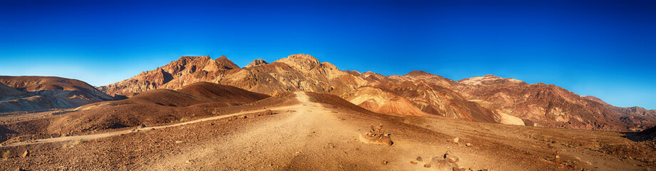 Panorama of the Artist's Palette, Death Valley, California. Named for the colourful mineral deposits of varying tones. 