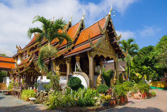 Vihan of the ancient Buddhist temple of Wat Ket Karam on a sunny day. Chiang Mai, Thailand