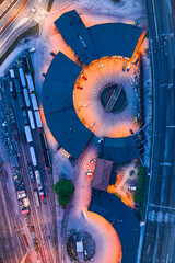 Aerial view of old railway depot in Helsinki, Finland. 