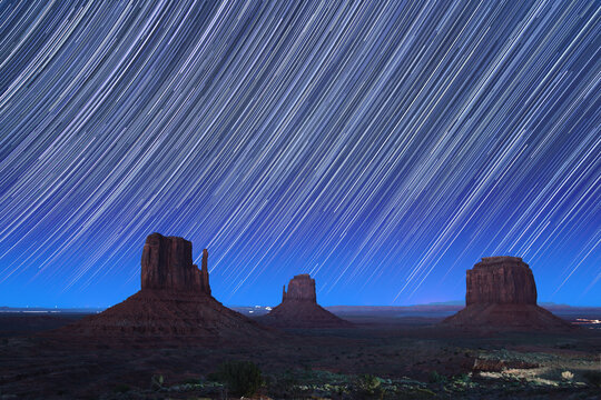 Monument Valley Star Trails with the Mitten buttes in the foreground