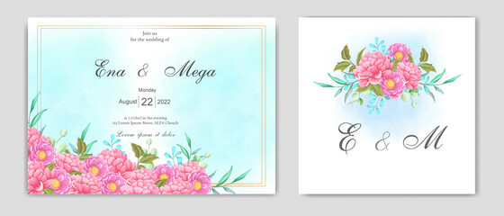 Fototapeta na wymiar Elegant watercolor wedding invitation card template