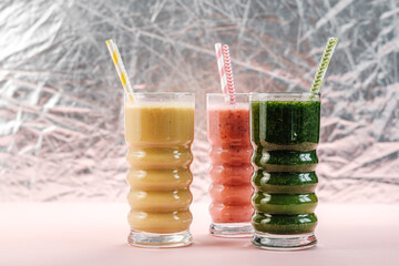 Three Different Colored Smoothie Cocktails