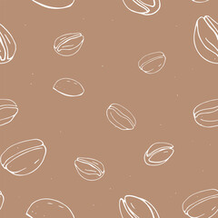 Seamless pattern with coffee beans. White outline on a brown background. Vector illustration in sketch style.