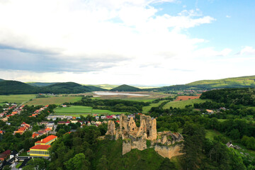 Fototapeta na wymiar Aerial view of Divin Castle in the village of Divin in Slovakia