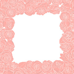 Frame with rose flowers on a white background. Colorful vector illustration.