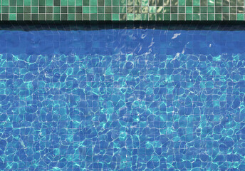 Blue water in swimming pool with sun reflections. Top view, 3d illustration