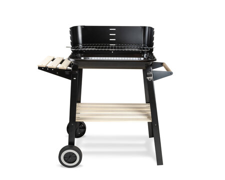 Portable opened barbecue grill isolated on a white background.