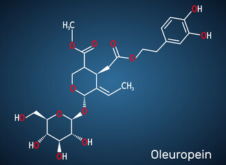 Oleuropein, catechol, glycoside molecule. It has role as plant metabolite, anti-inflammatory, antineoplastic, antihypertensive agent. Dark blue background