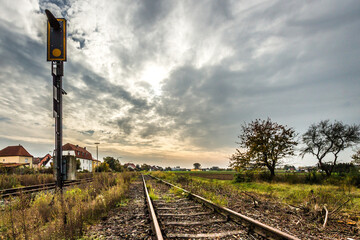Fototapeta na wymiar Railway switch in a german village