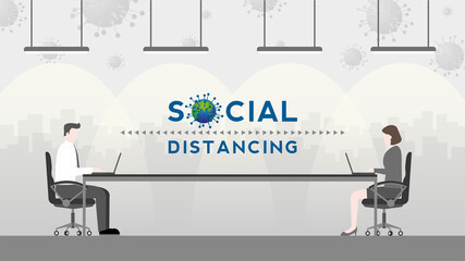 Social distancing concept. Office workplace