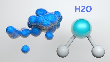 H2O Water formula.  3D rendering