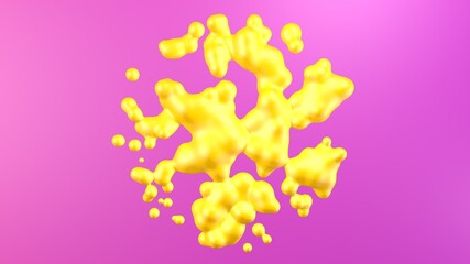 Abstract yellow liquid on a pink background. 3D rendering.