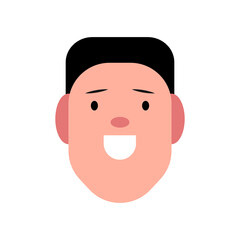 Vector illustration of young smiling man. Portrait of handsome cheerful male face. Avatar, profile, ID picture of a young person. Human head illustration with fancy hairstyle
