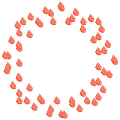 Fancy vivid ruby diamond jewels in circle shape frame isolated on white background.