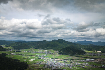 Fototapeta na wymiar Hyogo prefecture・A long time ago, there was a castle on the summit of the Samurai era, and the castle owner sees rice growing in the west territory from the castle.