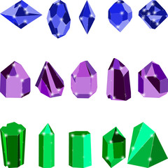 Colorful crystal jewels isolated on white background.