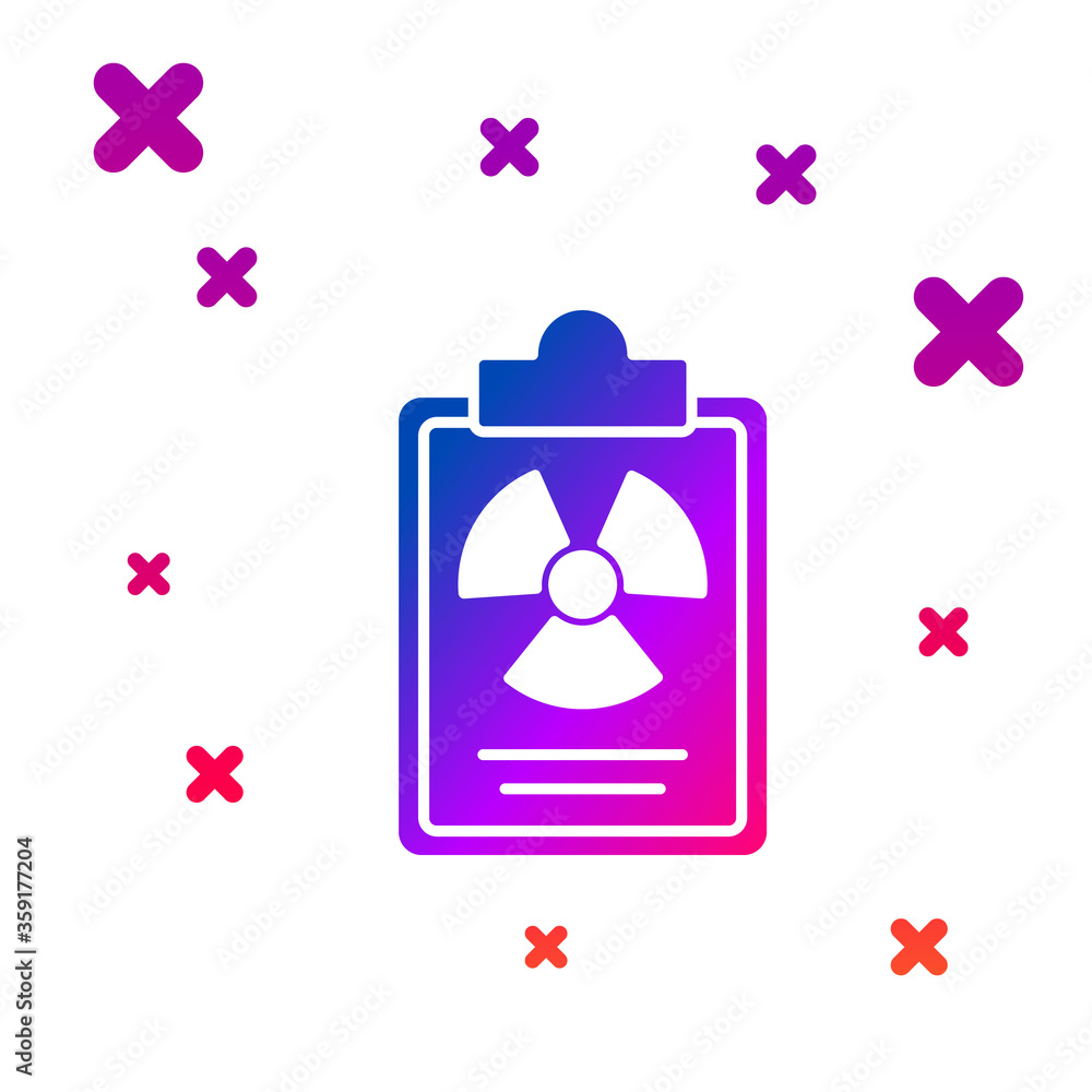 Poster Color Radiation warning document icon isolated on white background. Text file. Gradient random dynamic shapes. Vector.