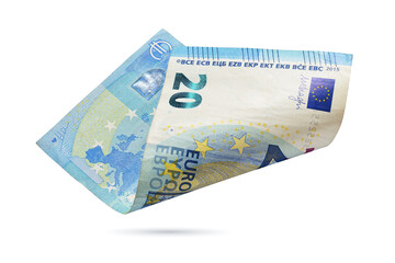Twenty euro banknote isolated on a white background.