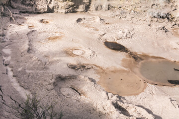 Close-up of bubbling hot mud pool.