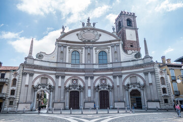 Fototapeta na wymiar The Cathedral of Sant'Ambrogio in the Ducale Square in Vigevano