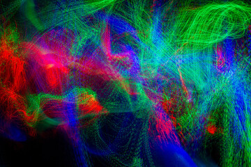 Long exposure for light painting photography. Red, green and blue rays