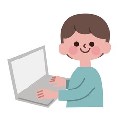 ノートパソコンを使う男の子