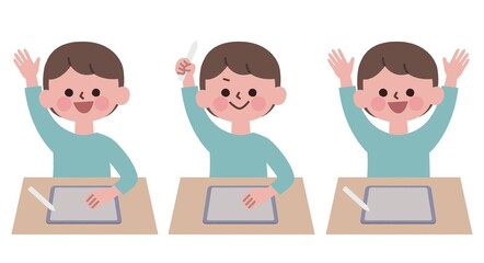 タブレット端末で学習する男の子