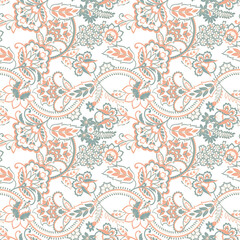 Fototapeta na wymiar Ethnic flowers seamless vector pattern. floral vintage background
