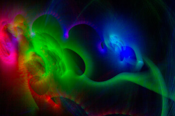 Long exposure for light painting photography. Red, green and blue rays