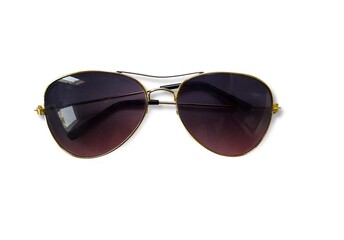 Black color partially transparent specs with golden metallic frame isolated