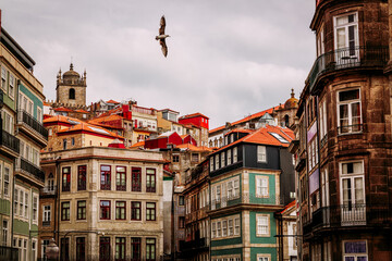 Fototapeta premium Old town buildings in Vitoria district in Porto city, Portugal