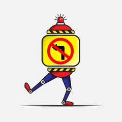 This is an illustration of a robot with no left turn sign.