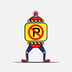 This is an illustration of a robot with no parking sign.