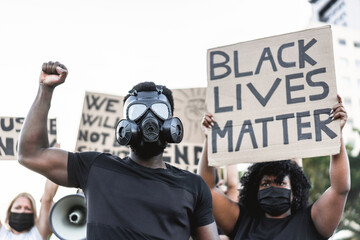 People from different culture and races protest on for no racism and equal rights - Demonstrators...