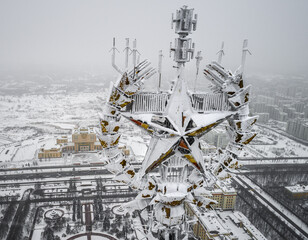 Star atop of the Moscow State University covered with hoarfrost.