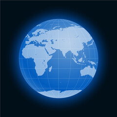 Globe Earth symbol flat icon isolated on black background. Europe, Asia, Africa, Australia, Antarctica, Arctic.
