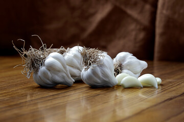 garlic on a wooden table