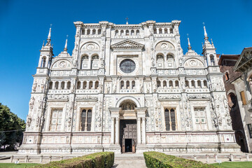 The beautiful facade of the Certosa of Pavia