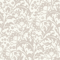 Fototapeta premium Seamless floral pattern in folk style with wildflowers, leaves. Hand drawn. Vector illustration