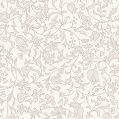 Seamless damask wallpaper. Seamless vintage pattern in Victorian style . Hand drawn floral pattern. Vector illustration