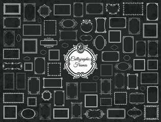 Mega set of different decorative calligraphic frames on chalkboard background