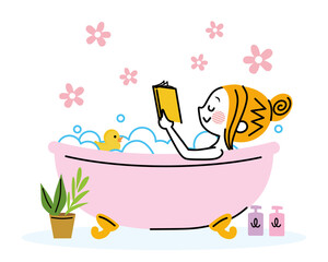 お風呂で読書する女性