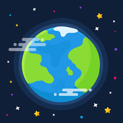 Naklejka premium Earth Icon. Vector globe with a flat cartoon world map isolate on white background.