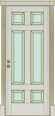 Door texture, beige color with glass, for classic interior  3D render