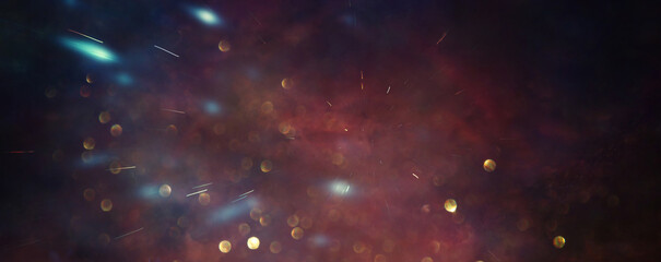 background of abstract glitter lights. gold, blue and black. de focused