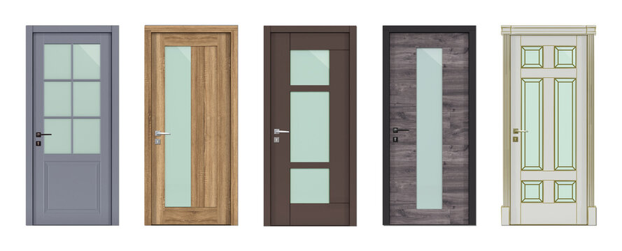Doors with glass, for modern interior 3D render