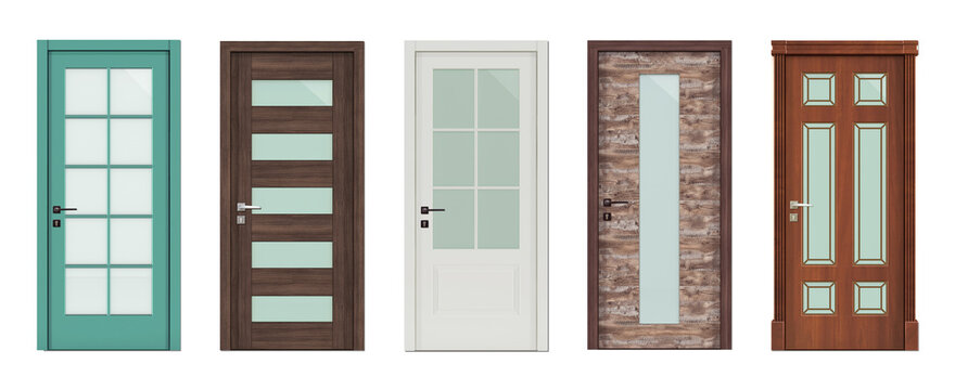 Doors with glass, for modern interior 3D render